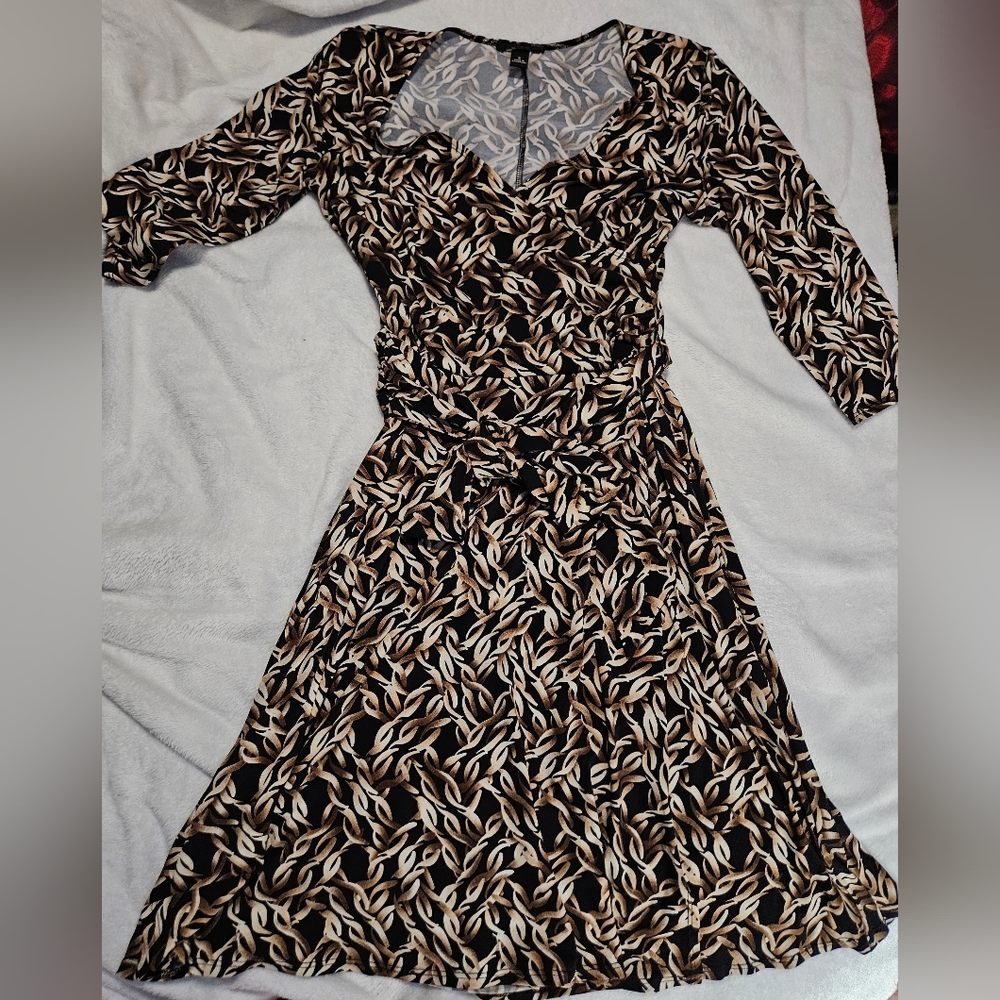 Y2K Brown And Cream V Neck Dress